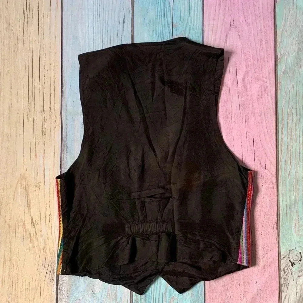 Cute vintage colorful stripes sleeveless button down vest size medium - Picture 9 of 9